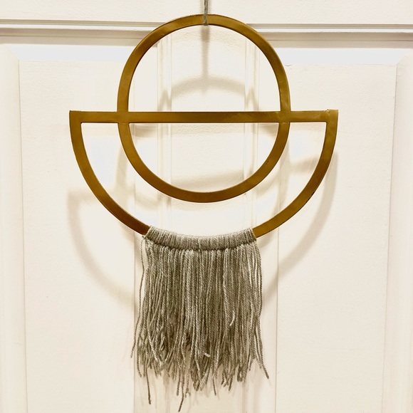 Geometric Shapes Gold Metal and Gray Yarn Wall Decor - Picture 1 of 3